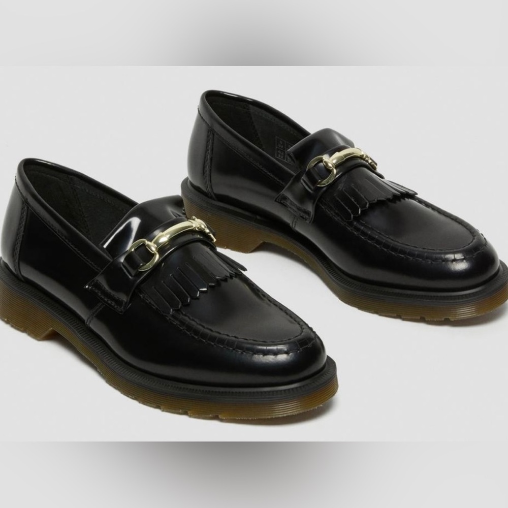 Dr. Martens Black Loafers with Gold Accent